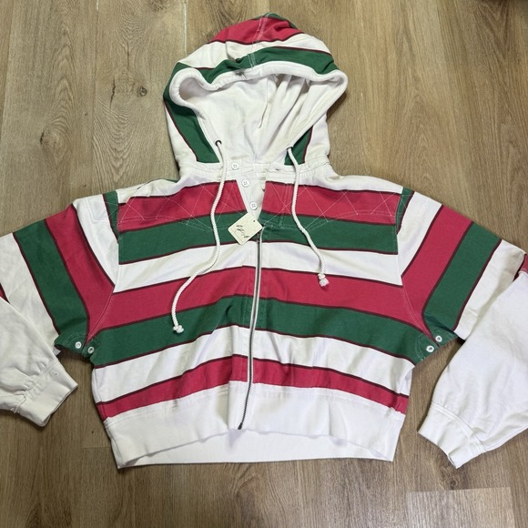 Free People We The Free Ry Zip Thru Hoodie Top Ribbed Cropped Cotton L NWT - Picture 4 of 7